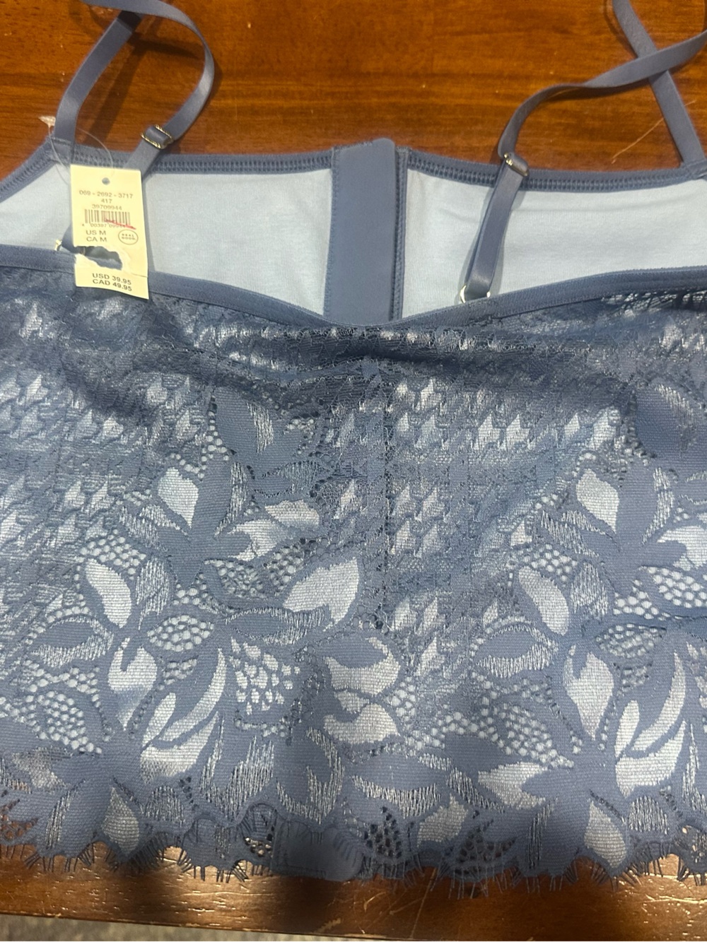 Lace Slip Chemise in Indigo Blue with Adjustable Straps